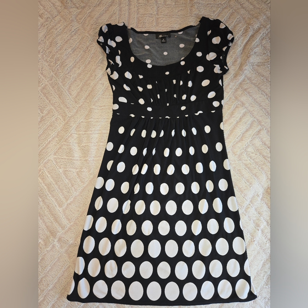 Black and white polka dot dress by AB Studio.